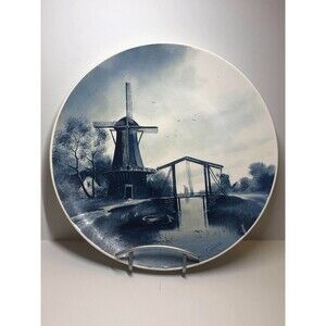 M.H. Cassiers Delft style wall Charger platter 3d Embossed Farm Bridge Windmill
